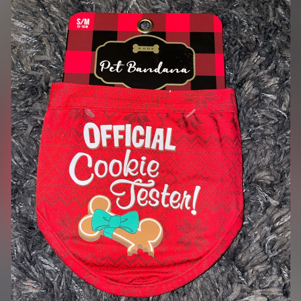 Brand New Dog Pet Puppy Christmas Official Cookie Tester Bandana S/M Plaid Cute!